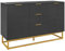 HOMCOM Buffet, Meuble Cuisine Rangement, Design Contemporain Graphique, 2 placards Porte, étagères réglables, 3 tiroirs coulissants, Bois Noir métal doré, 120 x 40 x 76 cm