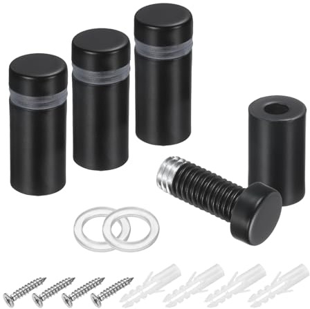 sourcing map 4Pcs Sign Standoff Screws, 15/32 x 1 Stainless Steel Wall Standoff Mount Hardware Advertising Glass Nail for Glass Acrylic Panel Picture Frame, Black