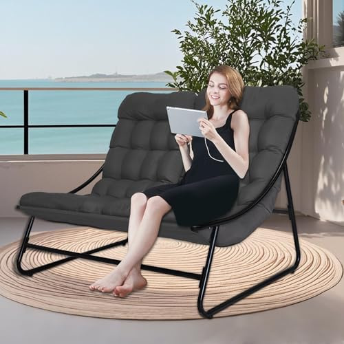 OVLRIJP Loungesessel Outdoor, Outdoorsessel, Doppelliege Outdoor, Gartensessel mit 8cm Auflage Abnehmbar, Gartenliege 2 Personen, Relaxsessel für Garten,Terrasse (Schwarz)