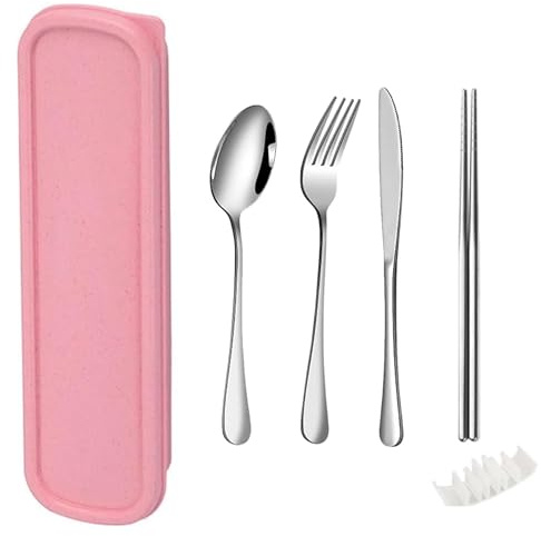 QZLSAYSL Camping Cutlery Metal，Travel Knife and Fork Set，7-Piece Set | Travel Cutlery, picnic cutlery set for 1，Reusable Cutlery Box, for Work School Picnic Travel