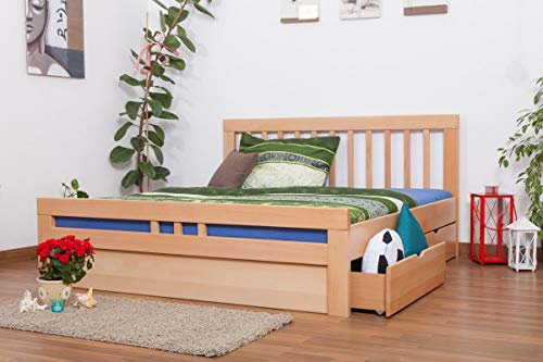 Doppelbett/Funktionsbett Easy Premium Line K8 inkl. 4 Schubladen und 2 Abdeckblenden, 180 x 200 cm Buche Vollholz massiv Natur