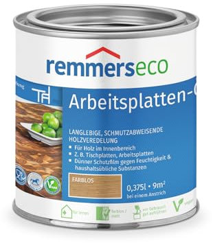 Remmers Arbeitsplatten-Öl [eco] farblos, 0,375 Liter, Arbeitsplattenöl für wasserbelastete Küchenutensilien, Arbeitsplatten, Tische und Möbel