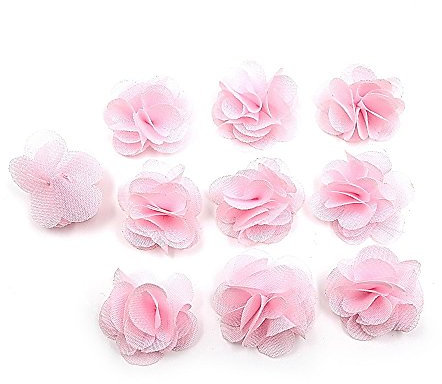 Lot de 10 petites fleurs en tissu voile rose pâle