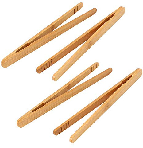 4-Piece 7 Eco-Friendly Bamboo Tongs for Tea, Toast, Bread, Fruits & Pickles