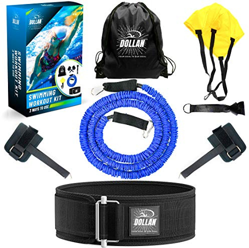 3 Ways to Use Swim Tether Stationary Swimming Training Belt,Swim Equipment Kit,Swim Belt for Adults,Swimming Resistance Belt,Ankle Bands,Parachute,Swim Trainer,Bungee Cords, Static Harness