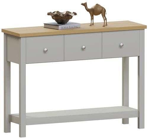 Vida Designs Arlington Console Table Shelf Hallway Side End Dressing Table MDF (Grey, 3 Drawer)