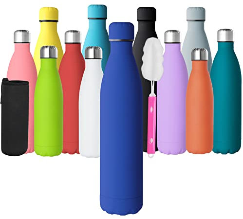 GeeRic Botella Termica 1 Litro,Botella Agua Acero Inoxidable Mantener 12H Caliente/24 Frío,Botella de Agua+Cepillo+Bolsa portátil para Taza Termo para Acampar,Escuela,Deportes,Azul Zafiro
