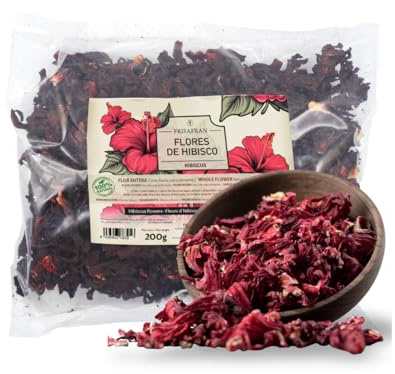 FRISAFRAN | Fleur d’Hibiscus 200g | Hibiscus Sabdariffa | Hibiscus-Infusion | Thé-d’Hibiscus | Saveur Acidulée et Rafraîchissante | Usage à Froid ou Chaud | Fleurs-entières
