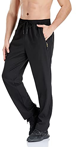 CUNYI Pantalon de Survêtement pour Homme Ourlet Ouvert Sport Léger Jogging à Séchage Rapide Gymnastique Noir 30