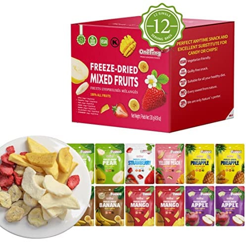 ONETANG Freeze-Dried Mixed Fruit, 12 Pack Single-Serve Pack, Non GMO, Kosher, No Add Sugar, Gluten free, Vegan, Holiday Gifts, Healthy Snack 0.35 Ounce