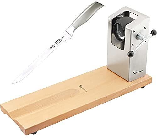 Bergner Jamonero BERGNER 62 x 19.5 x 3,3 cm de la colección Masterpro con cuchillo jamonero de 16 cm en acero inoxidable, Plata, 16 x 16 x 97