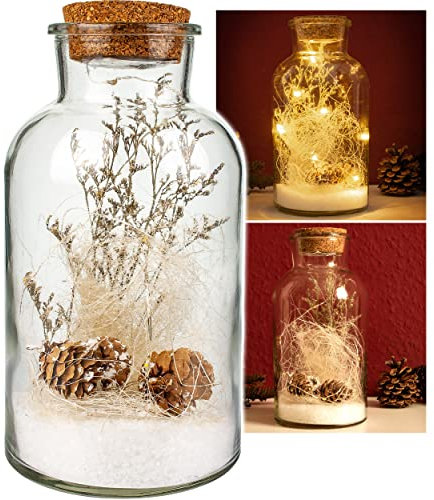 alles-meine.de GmbH LICHT Dekoglas - 8 Stück LED Weihnachten & Winter Schnee 22 cm - Licht im Einmachglas - Marmeladenglas - Flasche - Weihnachtsflasche - Lichterflasche mit ..