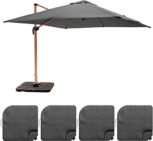 Oviala Parasol déporté 3x3m et 4 Dalles à remplir Effet Bois Gris
