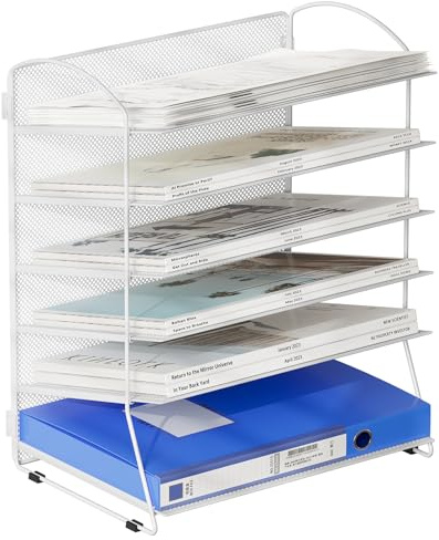 EasyPAG 6 Fächer A4 Metall Büro Schreibtisch Organizer Dokumentenhalter Aktenablage Zeitschriftenhalter Briefablage Papier Magazin Organisator,Weiß