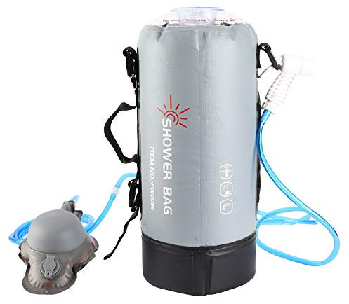 Luqeeg Sac de Douche Extérieur, Sac de Douche Solaire 12L, Portable Sac de Douche de Camping avec Pompe à Pied à Pression & Douche Buse pour Le Camping Plage Nager en Voyageant Randonnée