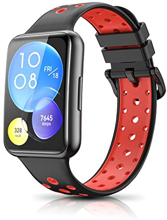 PaceBid Armband Kompatibel mit Huawei Watch Fit 2, Silikon Sport Ersatzarmband Wasserdicht Atmungsaktiv Männer&Frauen Ersatzbänder für Huawei Watch Fit 2 Schwarz/Rot