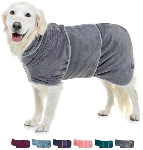 Lucky Paws® Hundebademantel – doppellagiger, Ultra-absorbierender & luxuriös weicher Bademantel Hund – Hunde in Minuten trocknen – Hundehandtuch & Hunde Bademantel in 1 (XL, Grau)
