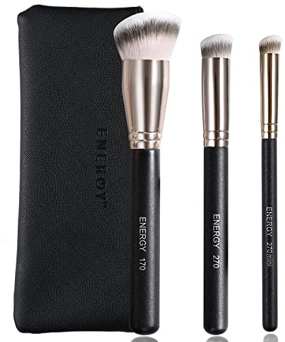 ENERGY Pinceau Fond de Teint Biseauté à Tête Plate 3-en-1, Pinceau Anti Cerne, Kit de Pinceaux Maquillage, Pinceaux Maquillages de Voyage pour Maquillage Liquide (Cadeau pour elle, Cadeau pour femme)