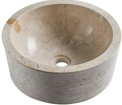 PEGANE Vasque à Poser/lavabo Rond en marbre Coloris Beige - Diamètre 40 x Hauteur 15 cm