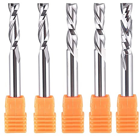 SpeTool 5PCS Spiral Router Bits Up Down Compression Bit with 1/4 Shank 1 Cutting Length, Solid Carbide CNC Router Bit Set for Wood Slot Mortise Cut Carving Engraving