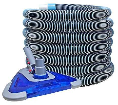 POOLWHALE Tuyaux d'aspiration professionnels de 3,8 cm x 7,3 m avec manchette pivotante et tête d'aspiration flexible lestée triangulaire, parfaits pour les piscines hors sol et les petites piscines