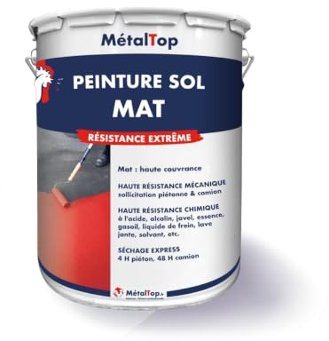 Metaltop - Peinture Sol Mat - Rouge signalisation - RAL 3020-15 L - Finition mate pour béton de garage, atelier ou entrepôt