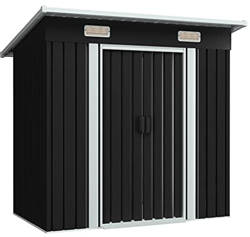YEZIYIYFOB Gartenhaus Gartenschuppen 190x124x181 cm Anthrazit Stahl Gartenschrank GeräTehaus Gartenhaus Metall Fahrradgarage Fahrradbox Fahrradunterstand Wetterfest mit 2 Lüftungsschlitzen