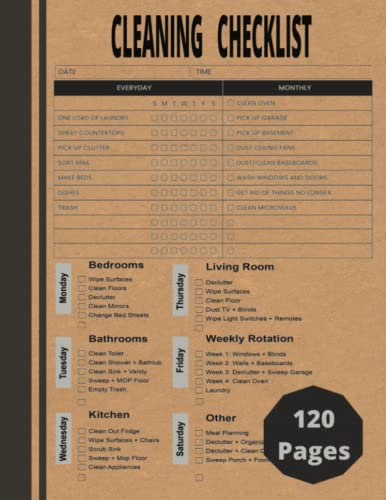 Cleaning Checklist: Daily, Weekly, and Monthly Cleaning Planner/Schedule