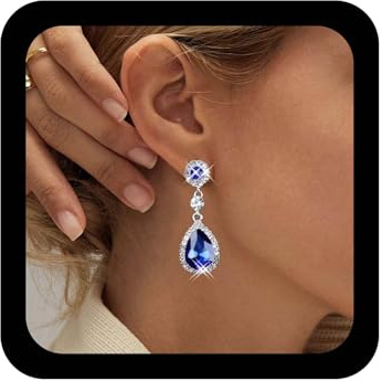Inilbran Pendientes Boho Zafiro Azul Zafiro Azul Pendientes Colgantes Plata Lágrima Zafiro Pendientes Colgantes Brillante Cz Cristal Azul Pendientes Joyas Para Mujeres Y Niñas