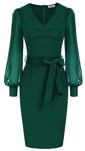Women Plus Size Cocktail Dress Work Office Formal Dresses for Women Knee Length Midi V Neck Oversize Dress Dark Green M