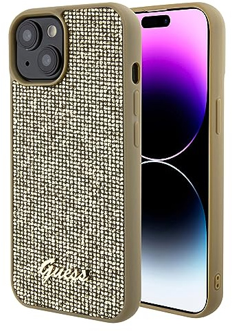 Guess GUHCP15SPMSDGSD Hülle für iPhone 15 6.1 golden hardcase Disco Metal Script