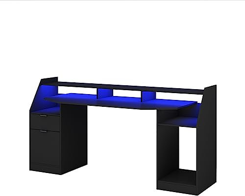 Vicco Gamingtisch Sonic, Schwarz, 179.8 x 65.5 cm mit LED-Beleuchtung