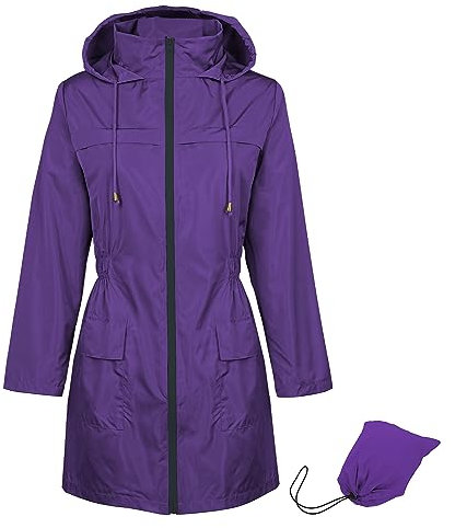 Durio Veste de pluie pour femme imperméable et respirante avec capuche, légère et pliable, veste d'extérieur avec cordon de serrage réglable, lilas, S
