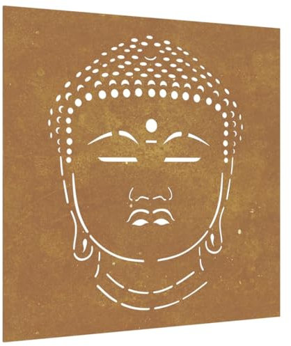 vidaXL Garten Wanddeko, Gartendeko mit Buddha-Kopf Design, Wandbild Wandschmuck Wetterfest, Wandkunst Dekoration Wanddekoration, Cortenstahl