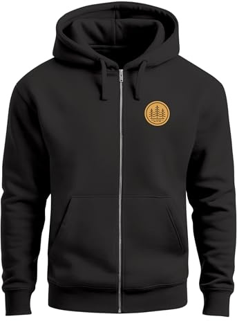 Neverless® Zip Hoodie Herren Outdoor Motiv Bäume Sweatjacke mit Kapuze Logoprint Fashion Streetstyle Schwarz 4XL