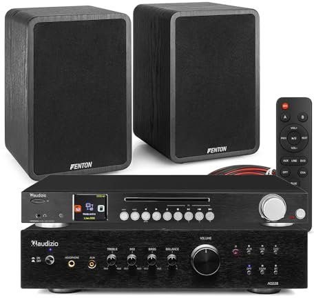 Fenton SHFB65 Bookshelf Speaker Systems with Audizio CD Player, Bluetooth, DAB+ Radio, HiFi Stereo Amplifier and Internet Radio – Complete Home Stereo System