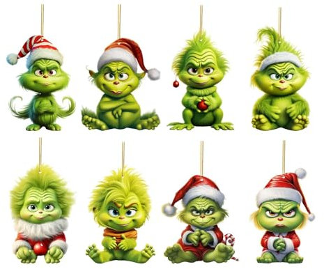 Grinch Deko Weihnachten Weihnachtsbaum Anhänger Acryl Anhänger Weihnachtsbaumschmuck für Partydekoration Geschenke Acryl Weihnachts Weihnachtlicher Baumschmuck Grinch Anhänger (B-8pc)