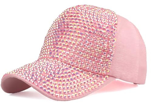Hip Hop Fashion Hut für Frauen: Bling Sport Baseball Cap mit funkelnden Strass Rosa, rose, One size