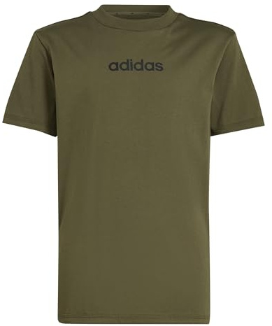 adidas Unisex Kids Essentials Linear Logo T-Shirt, Olive strata/Black, 13-14 Years
