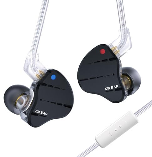 KINBOOFI KBEAR KS10 Ear Monitor Cuffie, Auricolari cablati professionali, HiFi KBEAR in Ear Monitor Cuffie Cuffie per musicisti Cuffie IEM con cavo staccabile a 2 pin(Nero, con microfono)