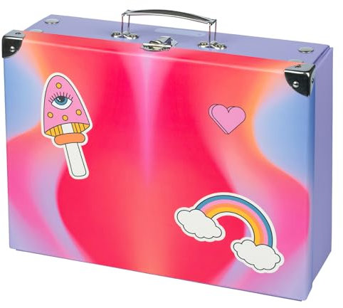 Baagl Kinderkoffer für Spielzeug und Schulbedarf, Pappkoffer, Spielzeugkoffer, Spielkoffer, Faltbarer Kinder Koffer, Faltkoffer, Klappkoffer mit Metalgriff (Hippie)
