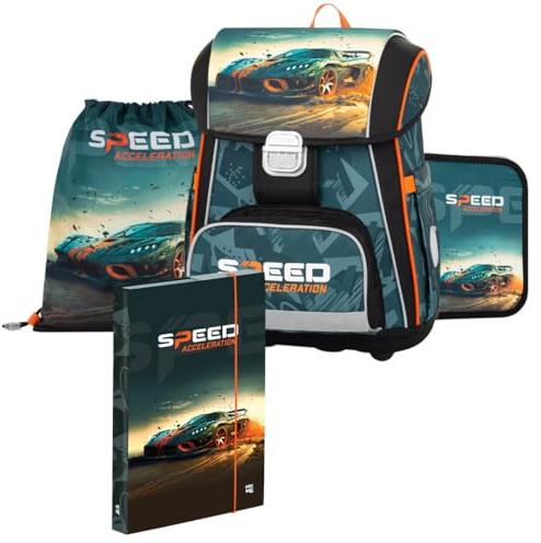OXY BAG Premium Light Schulset 4 Set für 1.-3. Klasse | Ergonomischer Schulrucksack, Sportbeutel, A4 Box & Federmappe | Leicht & Sicher mit Reflektoren | Perfekt Organisiert für Schulkinder