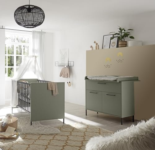 möbelando Babyzimmer-Komplettset >Ole< (3-teilig) in Pine Green matt