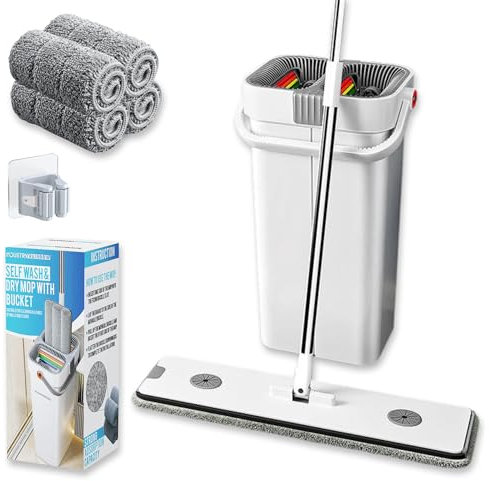 Industry Rainbow Mopas de Limpieza Suelos, Cabezal XL, Mopa para Limpiar Azulejos y Paredes, Fregona Autoescurrible, Cubo Fregona Dos Compartimentos, Cubo Fregona Escurrefacil (Mediano, 1, Unidad)