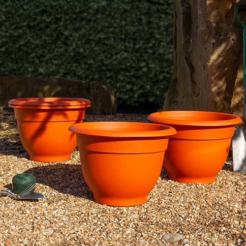 Wham 4x 48cm Round Terracotta Bell Pot Plastic Planter, Large Garden Floor Pot, Indoor/Outdoor, Made in UK (Terracotta, 48cm Round, Pack 4)