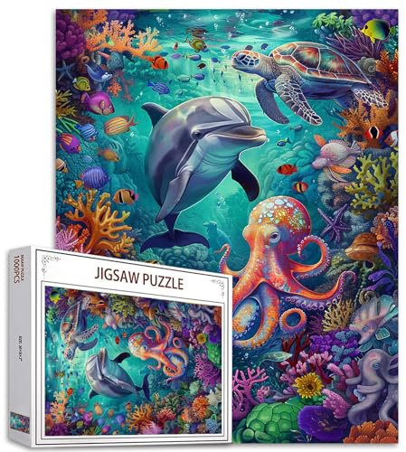 Tucocoo Unterwasser-Szenen-Puzzle, 1000 Teile, Puzzles für Erwachsene, verschiedene Meerestier-Kunst-Puzzles für anspruchsvolle Familienaktivitäten, buntes DIY-Handarbeitspuzzle für Heimdekoration,