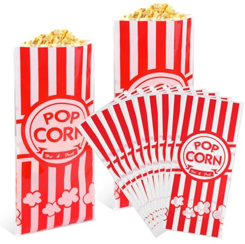 120 Stück Popcorn Tüten, 27 x 13 cm Popcorntüten, Popcorntüten Klein Wiederverwendbar, Candy Tüte Partytüte für Popcorn Bars Filmabende Party Geburtstag, Rot/Weiß Gestreift