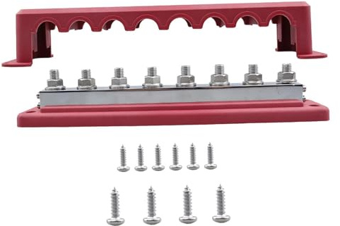 Folpus Bloque de distribución de energía 600A M10 pernos negativos y positivos 48V batería barra colectora bloque de terminales para coche barco RV, ROJO