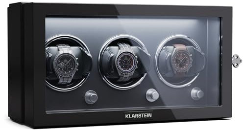 Klarstein Uhrenbeweger für Automatikuhren, Automatik-Uhrenbeweger für 3 Uhren, Automatikuhr Uhrenbeweger mit Acryl-Tür, Automatischer Uhrenbeweger, Blaue LEDs, Watch Winder mit 5 TPD Einstellungen