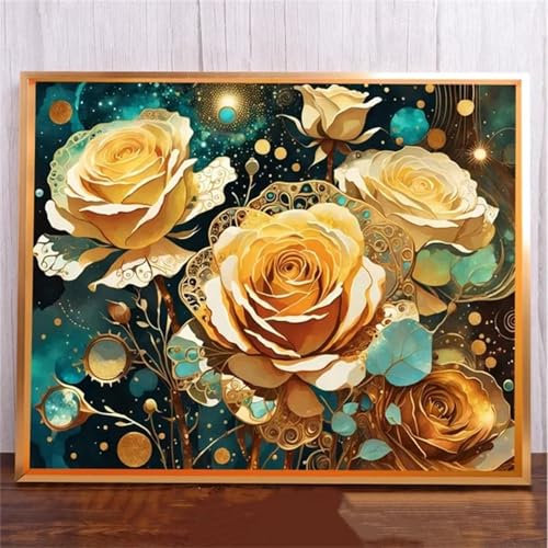 fghgbf Champagner-Rosen 5D Diamond Painting Set Diamond Painting Bastelset Square Drill für Erwachsene Diamant Malerei für Wohnzimmer und Schlafzimmer Wanddeko 20x50cm